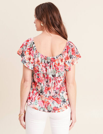 Blouse droite col rond manches courtes multicolore femme