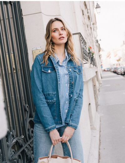 Veste surchemise en jean denim double stone femme
