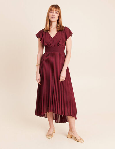 Robe longue &eacute;vas&eacute;e &agrave; volants prune femme