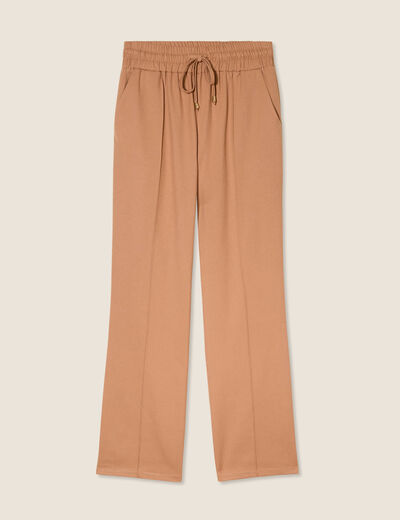 Pantalon droit taille haute camel femme
