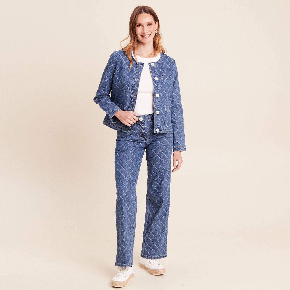 Jean coupe droite jacquard denim stone femme
