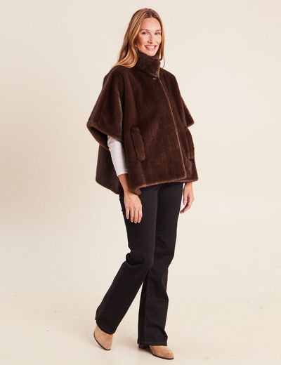 Poncho cape doubl&eacute; marron fonc&eacute; femme