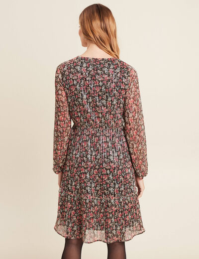 Robe fleurie à sequins évasée rose framboise femme