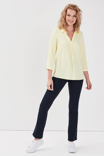 Jeans droit taille haute denim brut femme