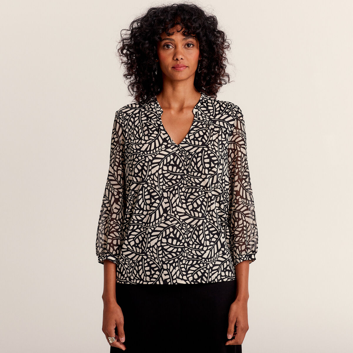 T-shirt manches 3/4 noir femme
