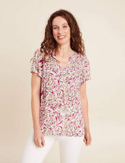 Blouse crêpe manches courtes vert kaki femme