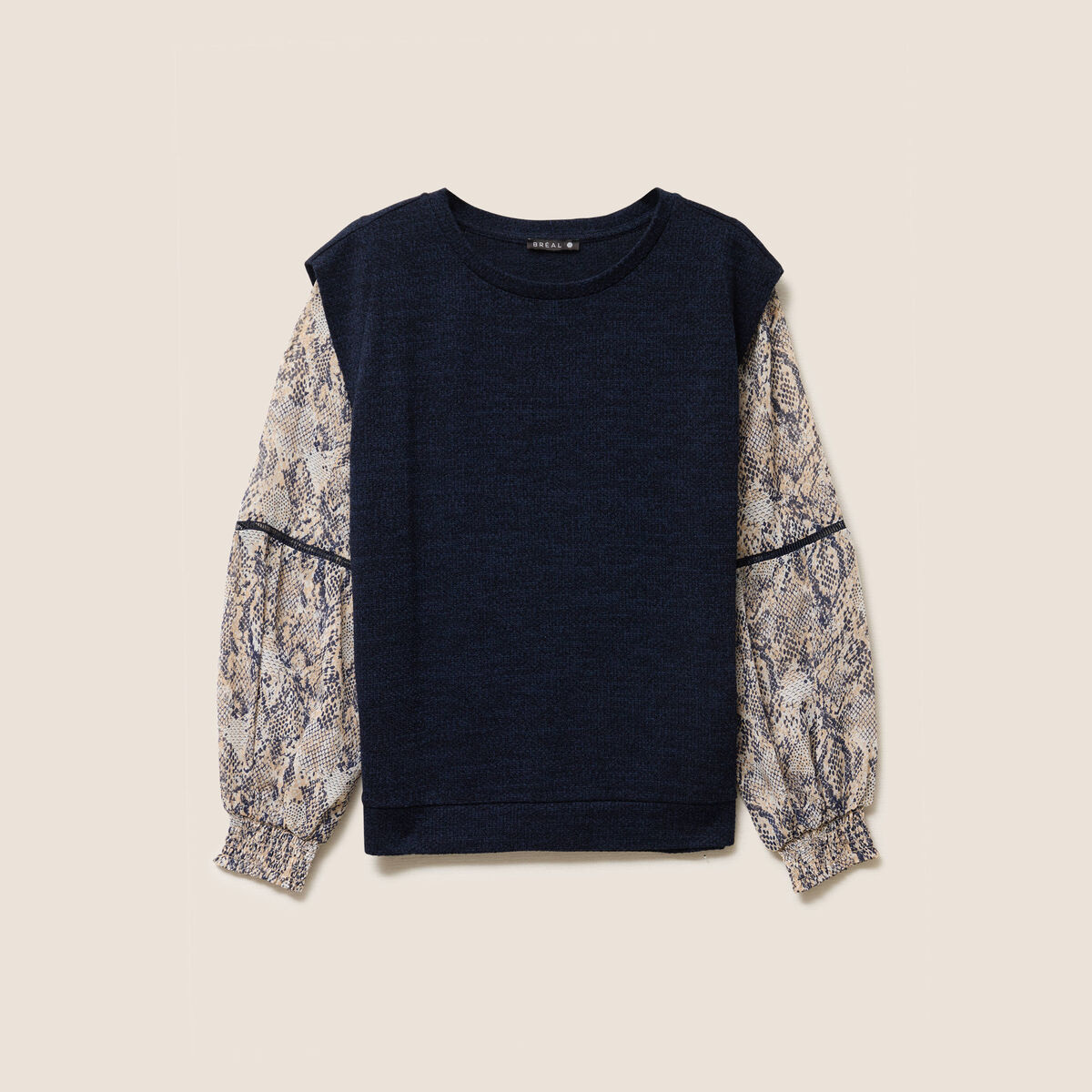 T-shirt col rond manches longues bleu marine femme