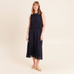 Robe longue &eacute;vas&eacute;e pliss&eacute;e sans manches bleu marine femme