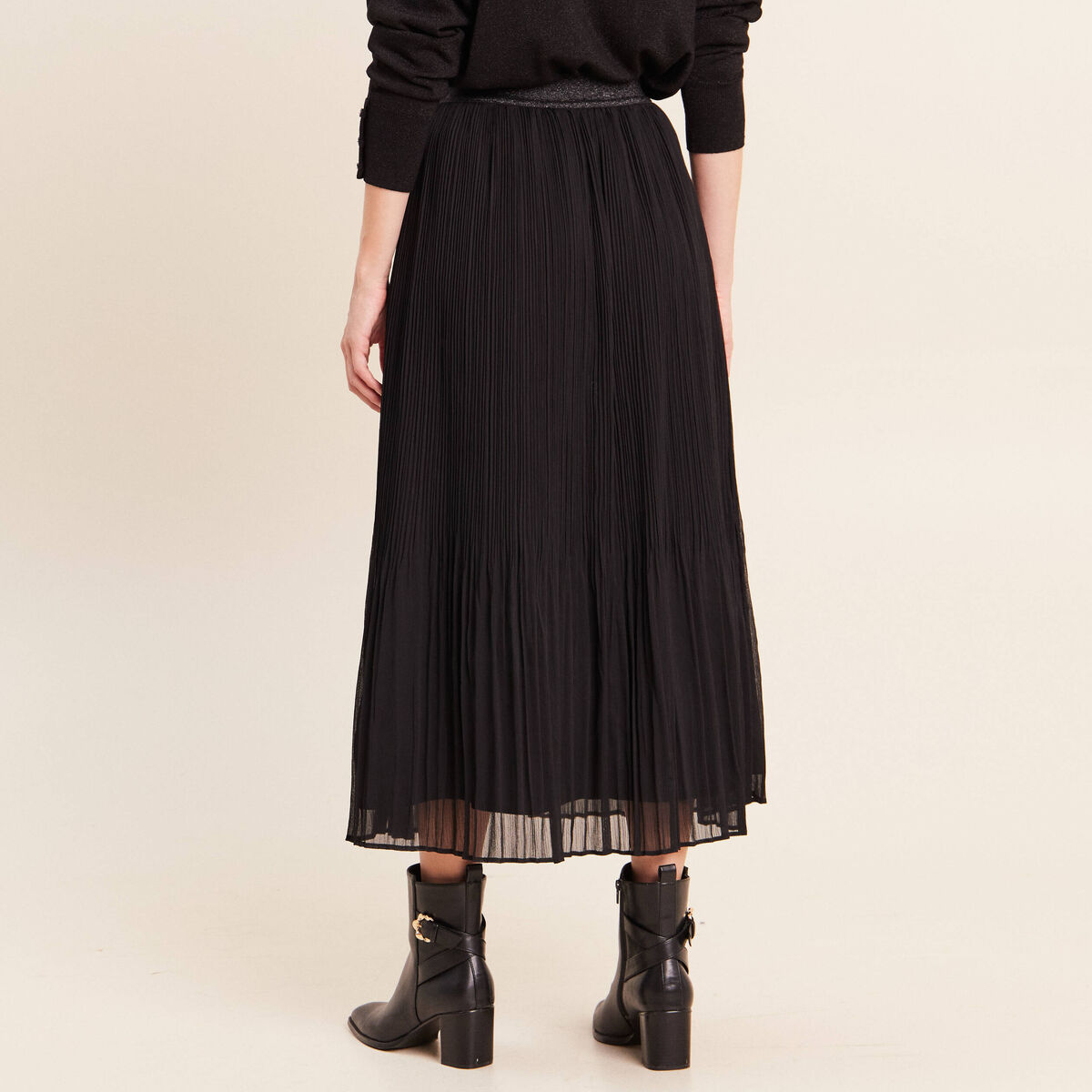 Jupe pliss&eacute;e doubl&eacute;e noir femme