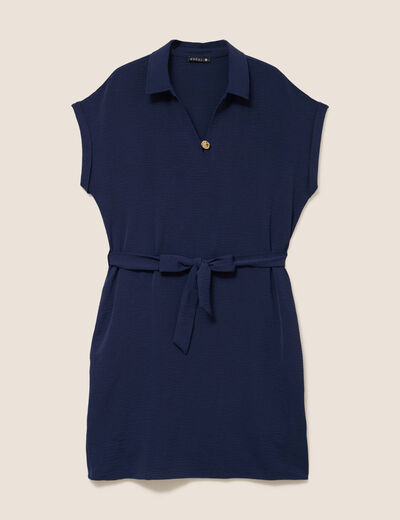 Robe droite courte manches courtes bleu marine femme