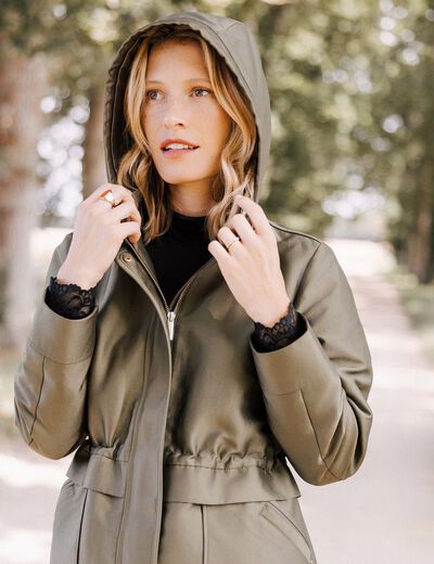 Parka 5 en 1 et veste cintrée à capuche vert kaki femme