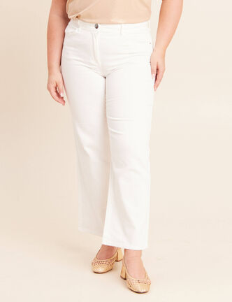 Jean coupe large 7/8&egrave;me taille haute blanc femme