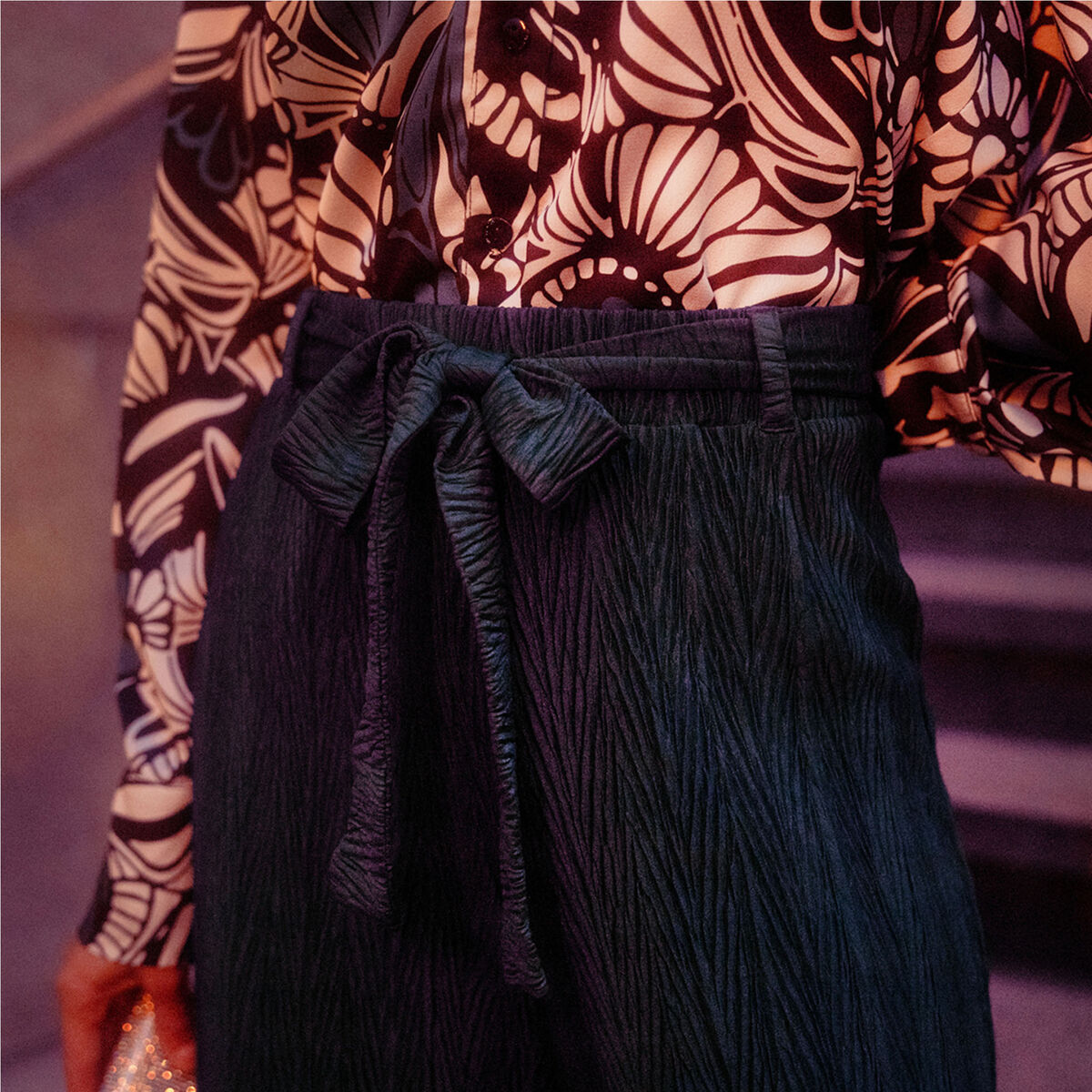 Pantalon large ceinturé vert femme