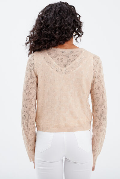 Gilet manches longues beige ivoire femme