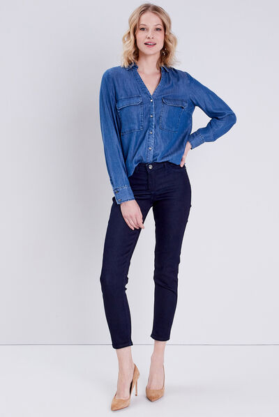 Jean réversible confortable magique bleu gris femme