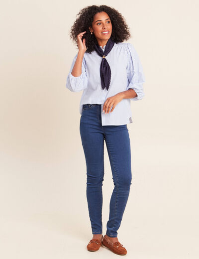 Chemise col montant manches 3/4 bleu femme