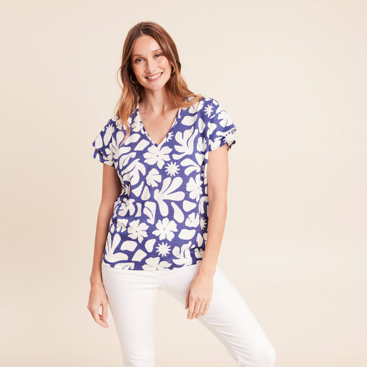 T-shirt manches courtes bleu femme