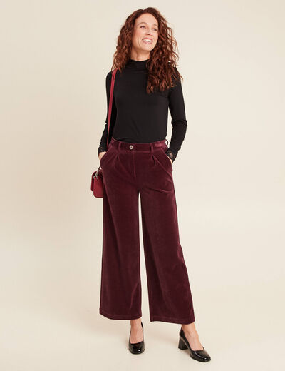 Pantalon large velours bordeaux femme