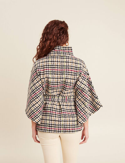 Poncho ceinturé boutonné multicolore femme