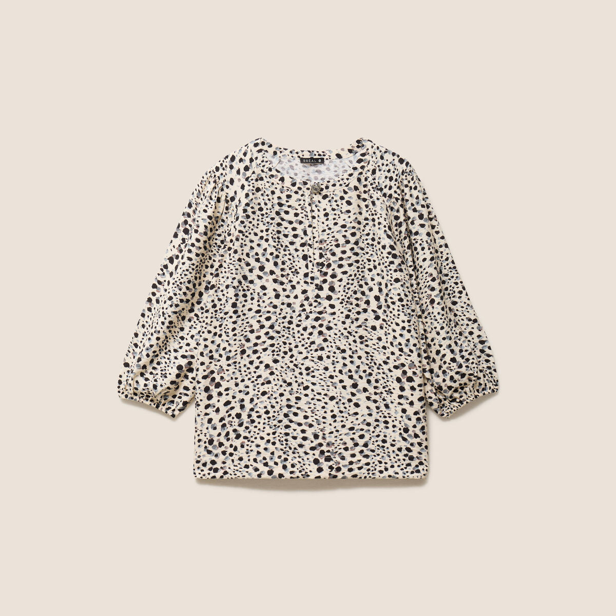 Blouse droite col rond manches 3/4 blanc femme