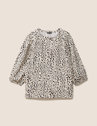 Blouse droite col rond manches 3/4 blanc femme