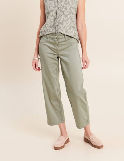 Pantalon droit 7/8&egrave;me taille bascul&eacute;e gris femme