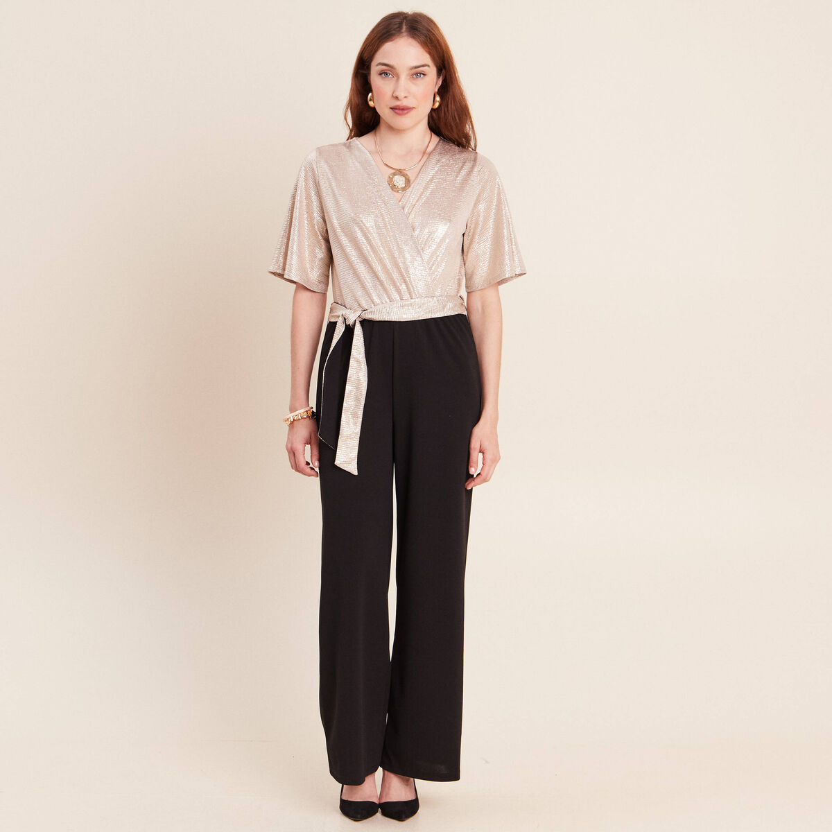 Combinaison pantalon droite couleur or femme
