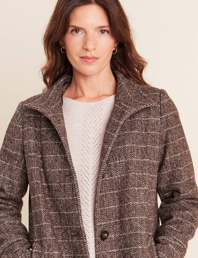 Manteau col montant doubl&eacute; marron femme