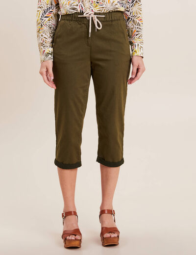 Pantacourt large taille haute vert olive femme