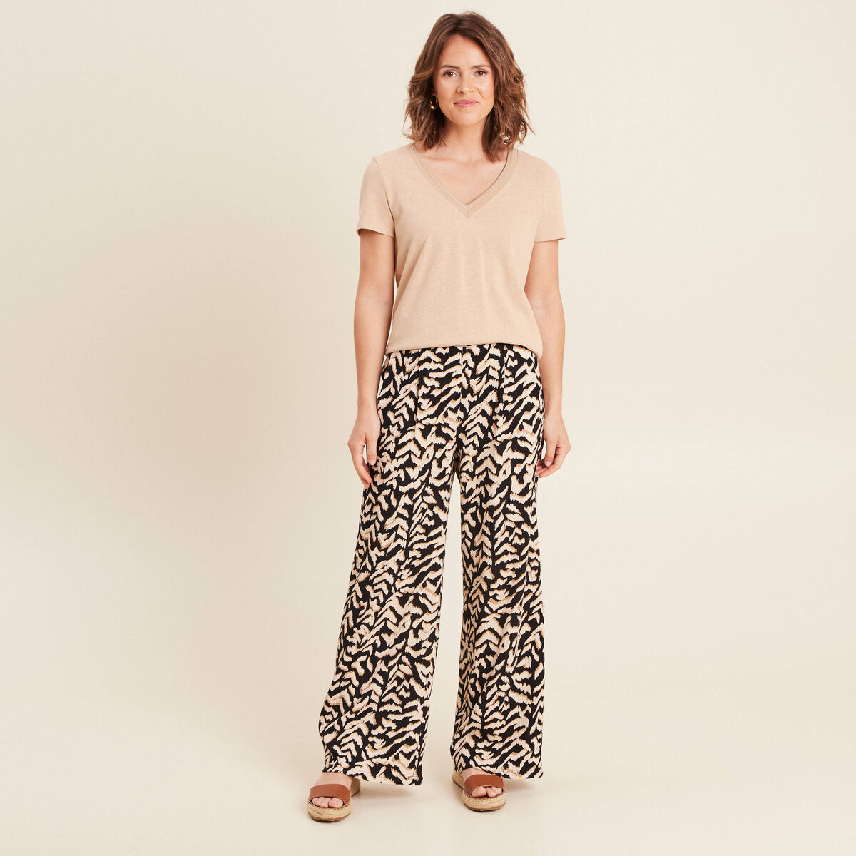 Pantalon coupe large taille haute noir femme