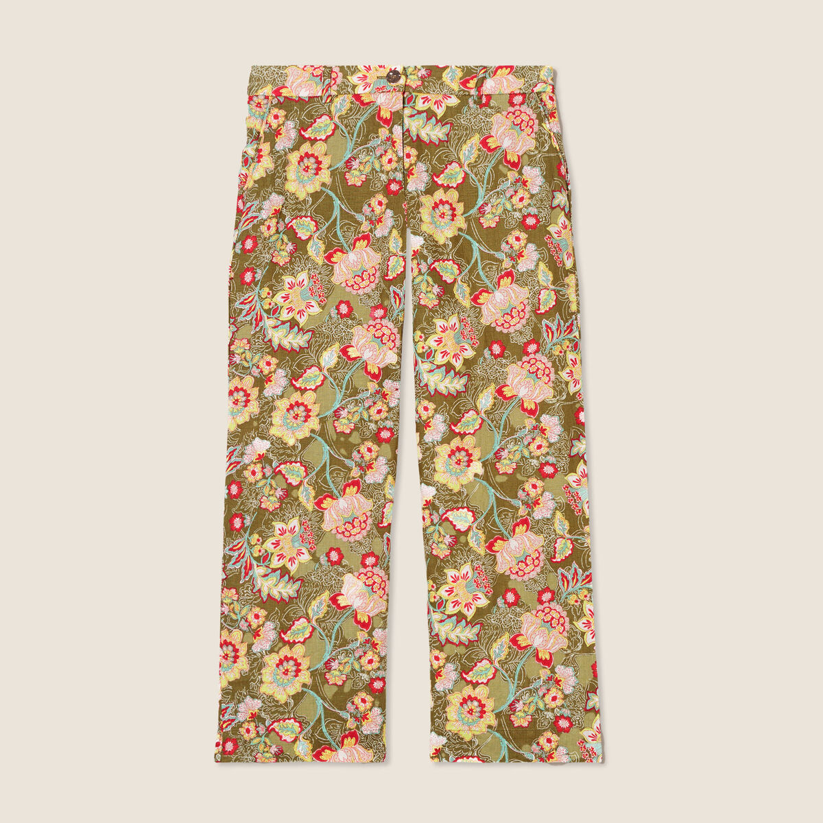 Pantalon large 7/8ème vert kaki femme