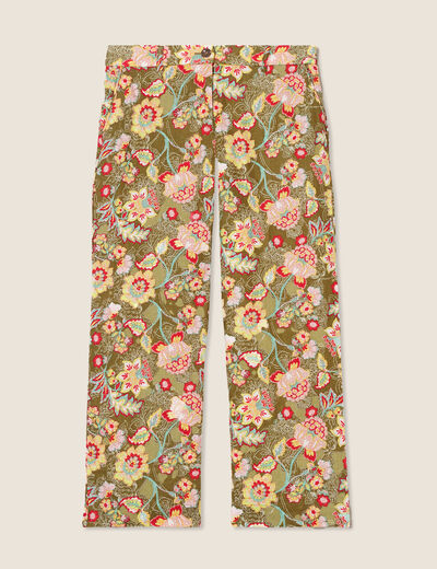 Pantalon large 7/8ème vert kaki femme