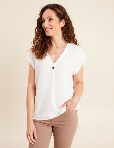 Blouse manches courtes fluide ecru femme