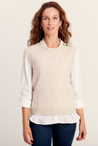 Pull sans manches beige femme