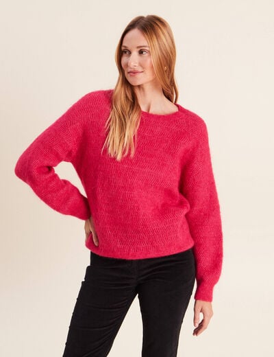 Pull droit col rond manches longues rose femme