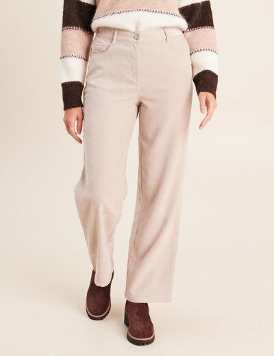 Jean taille haute en velours sable femme
