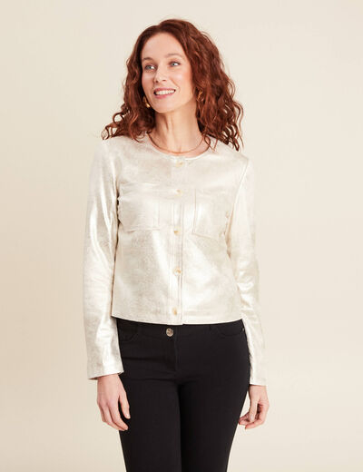 Blouson suédine métallisé couleur or femme