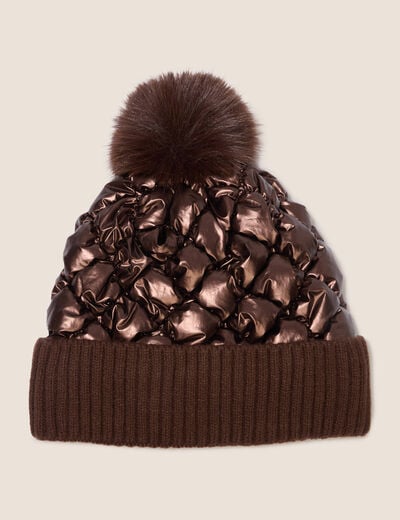 Bonnet matelass&eacute; &agrave; pompon marron femme