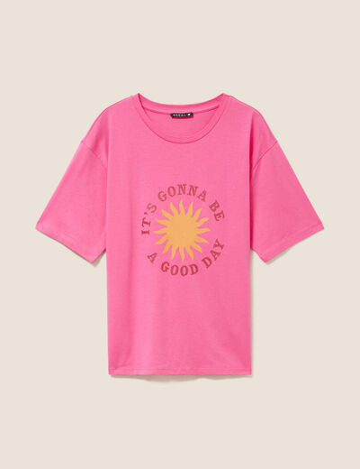 T-shirt col rond manches courtes rose fushia femme