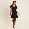 Robe évasée manches courtes noir femme