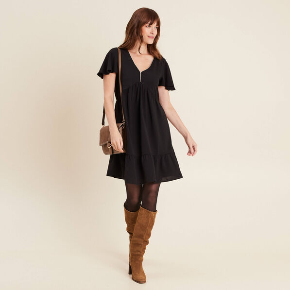 Robe évasée manches courtes noir femme