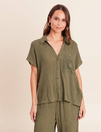 Chemise ample courte manches courtes vert kaki femme