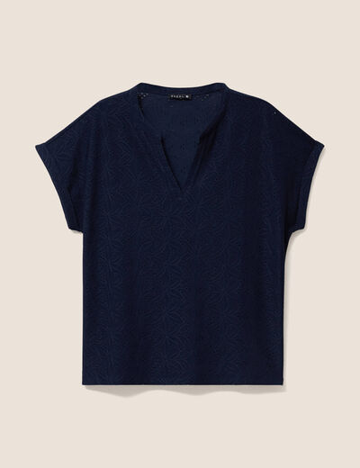 T-shirt droit manches courtes bleu marine femme