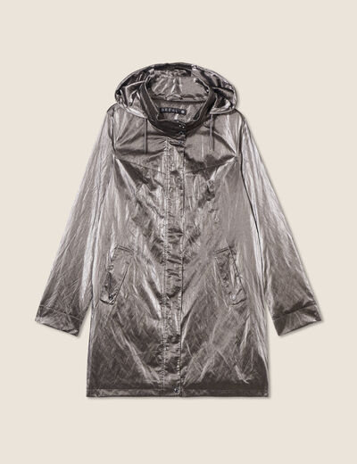Parka à capuche métallisée vert kaki femme