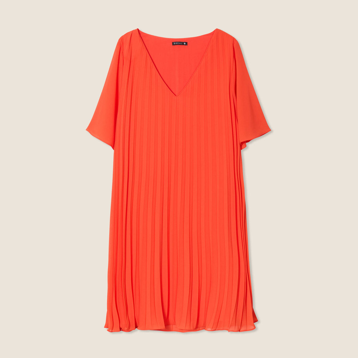 Robe droite pliss&eacute;e orange fonc&eacute; femme