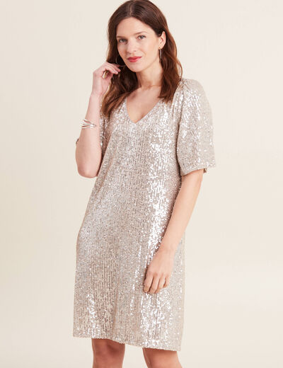 Robe évasée sequins couleur or femme