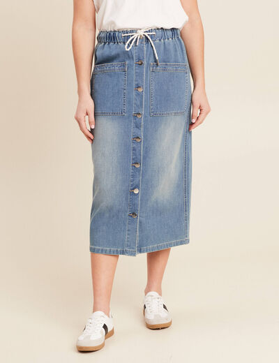 Jupe longue droite en jean denim double stone femme