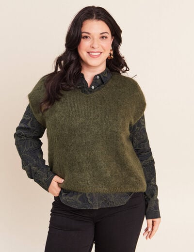 Pull sans manches vert kaki femme
