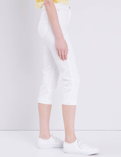Pantacourt droit taille haute blanc femme