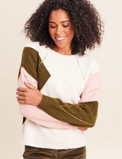 Pull col rond beige femme